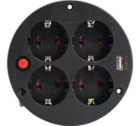 as - Schwabe insert de prises pour enrouleur de câble, 4 prises avec terre, port USB, intérieur IP20, interrupteur thermique, 230 V 16 A