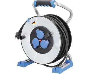 as - Schwabe IronCoat Xperts enrouleur de câble 40 m H07RN-F 3G1,5, IP44 extérieur, 3 prises avec terre + port USB, indicateur de tension, protection contre les chocs électriques, Made in Germany