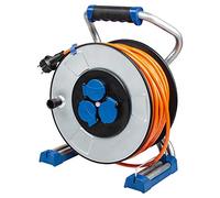 as - Schwabe IronCoat Xperts enrouleur de câble 50 m H07BQ-F 3G1,5, IP44 extérieur, 3 prises avec terre + port USB, indicateur de tension, protection contre les chocs électriques, Made in Germany