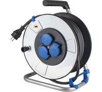 as - Schwabe MI enrouleur de câble 25 m H07RN-F 3G1,5, IP44 extérieur, 3 prises avec terre, protection contre les chocs électriques, Made in Germany