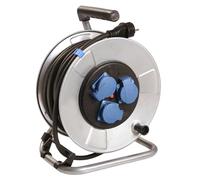 as - Schwabe MI enrouleur de câble 40 m H07RN-F 3G1,5, IP44 extérieur, 3 prises avec terre, protection contre les chocs électriques, Made in Germany