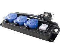 as - Schwabe Multiprise 3 Prises avec Interrupteur, Prises de Contact de Protection avec couvercles à Rabat, câble de 1,5 m, multiprise pour l'extérieur 230 V, 16 A, IP44, Noir, Bleu 38630