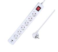 AS Schwabe Multiprise 11377 6 prises blanc avec contact de protection et 2 ports USB (A+C)