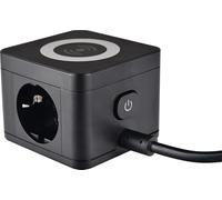 AS Schwabe – Multiprise 18220 – Tour cube 2 prises, charge induction, 3 ports USB, câble 1,5 m Noir