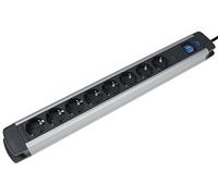 as - Schwabe Multiprise en Aluminium - Multiprises avec câble de 1,5 m - 8 Prises 230 V/16 A avec Interrupteur et Protection Contre Les surtensions - IP20 - Argenté, Noir I 18368, Blanc