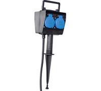 as - Schwabe Prise de Jardin extérieure 4X avec Piquet - 2 m câble H07RN-F3G1,5-230V/16A - couvercles rabattables - résistant aux intempéries IP44 - Noir, 60684