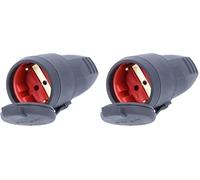 as - Schwabe Prise en Caoutchouc sans Câble 230V / 16A Prise 2PT avec Mise à la Terre pour l'Extérieur IP44 Made in Germany, Noir I 860415 (Lot de 2)