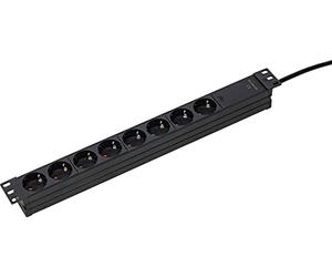 as - Schwabe RACK Bloc multiprise 8 prises 19" pour montage universel dans des armoires réseau de 19 ", câble en plastique de 3 m, 230 V/16 A disposé à 45°, IP20, noir I 18190