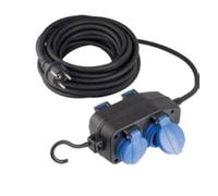 as - Schwabe rallonge 10m H07RN-F 3G1,5 IP44, répartiteur 4 prises caoutchouc avec clapets de protection, 2P+T, noir