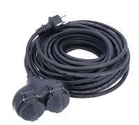 as - Schwabe Rallonge électrique 5 m avec Prise de Terre et coupleur 2 Prises - Capuchon de Protection - 230 V/16 A - Extérieur IP44 - Noir - 60664