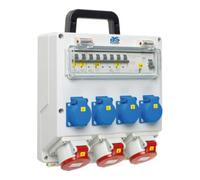 as - Schwabe 61518 Distributeur mural prêt à être raccordé - Sortie 4 x Schuko, 3 x CEE (400 V/16 A/5 broches) - Répartiteur de courant de construction à raccord fixe NYM-J jusqu'à 5 x 6 - Répartiteur