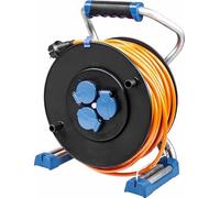 as - Schwabe Xperts enrouleur de câble 25 m H07BQ-F 3G2,5, IP44 extérieur, 3 prises avec terre + port USB, indicateur de tension, protection thermique, Made in Germany