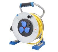 as - Schwabe Xperts enrouleur de câble 33 m AT-N07V3V3-F 3G2,5, IP44 extérieur, 3 prises avec terre + port USB, indicateur de tension, protection thermique, Made in Germany