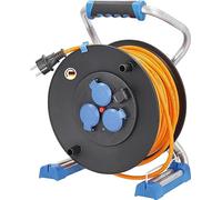 as - Schwabe Xperts enrouleur de câble 50 m H07BQ-F 3G1,5, IP44 extérieur, 3 prises avec terre + port USB, indicateur de tension, protection thermique, Made in Germany