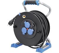 as - Schwabe Xperts enrouleur de câble 50 m H07RN-F 3G1,5, IP44 extérieur, 3 prises avec terre + port USB, indicateur de tension, protection thermique, Made in Germany