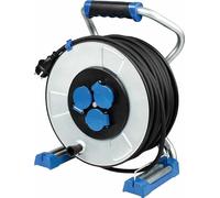 as - Schwabe Xperts MI enrouleur de câble 40 m H07RN-F 3G2,5, IP44 extérieur, 3 prises avec terre + port USB, indicateur de tension, protection contre les chocs électriques, Made in Germany