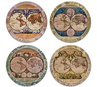 AS285 Absorbant sous-Verres, 4-1/10,2 cm, Vieux Cartes du Monde, Lot de 4