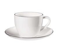 ASA À Table Ligne Noire 1929113 Tasse avec Soucoupe Fine Bone China Noir/Blanc 0,25L 9 x 7 cm