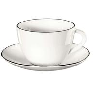ASA Selection Ligne Noire Kaffeetasse mit Untere / Untertasse, Schwarze Linie, Fine Bone China, Warmes Weiß, 210 ml, 1912113