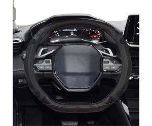 ASADF Housse De Volant Housse Volant Voiture Cuir PU + Gel Silice 3D Antidérapant pour Peugeot 208 E208 2020-2022 Caches de Volant(Noir)