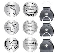 Asaisimg Lot de 3 jetons de poche inspirants avec porte-clés en cuir synthétique pour homme et femme - Jetons double face en acier inoxydable argenté pour relation longue distance, Argent + noir.,
