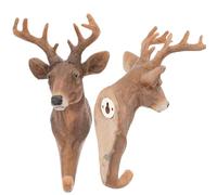 ASAKKURA Crochets Muraux Décoratifs Faciles à Installer en Résine Marron Lot de 2 Forme Tête de Cerf, Crochets Porte-serviettes pour Chambre Cuisine