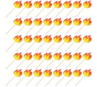 ASAKKURA Décorations de Gâteau D'anniversaire Pompier Flammes 50 Pcs en Bois, Pics à Cupcakes et Desserts, Garnitures pour Desserts Thème Feu, Fête Garçon et Filles, Accessoires Festifs