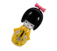 ASAKKURA Figurine de Collection Ornement Décoratif Polyvalent en Bois Jaune Design Élégant et Kimono Détaillé de Poupée Kimono Asiatique pour Décoration Intérieure