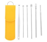 ASAKKURA Kit de Nettoyage des Oreilles 6 Pièces en Acier Inoxydable avec Pochette Jaune, Outil Portable pour Soins des Oreilles à Domicile et Bureau