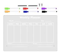 ASAKKURA Tableau Mémo en Acrylique Transparent 30x20 Cm, Tableau Blanc Effaçable à Sec Multifonction 6 Feutres Blancs et 2 Punaises 7 Cm, Panneau de Notes pour Bureau, École et Maison