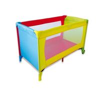 Asalvo Baléares Lit de voyage, 0-3 ans (0-15 kg), Lit de voyage léger, matelas, sac de transport, pliage ultra rapide, type parapluie, Ludo II Multicolore
