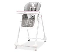 ASALVO Chaise Haute avec Roulettes Lapin Rose | Réglable en Hauteur et Dossier Inclinable | Compacte et Pliable | Tissu Lavable | Double Plateau Amovible et 2 Roues avec Frein | De 6 Mois à 15 kg