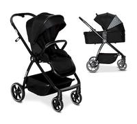 Asalvo Duo RODAS Poussette pliable ultra légère et compacte, poignée trolley, bagage avion, inclinable, poussette bébé, barre de sécurité, harnais 5 points, jusqu'à 23 kg, noir