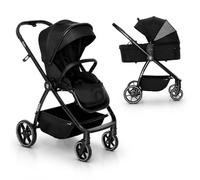 Asalvo Duo RODAS Poussette pliable ultra légère et compacte, poignée trolley, bagage avion, inclinable, poussette bébé, barre de sécurité, harnais 5 points, jusqu'à 23 kg, noir