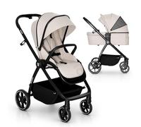 Asalvo Duo RODAS Poussette pliable ultra légère et compacte, poignée trolley, bagage avion, inclinable, poussette bébé, barre de sécurité, harnais 5 points, jusqu'à 23 kg, beige