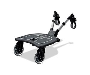 Asalvo HAPPY RIDE Trottinette pour poussette, jusqu'à 25 kg, installation facile, adaptable, antidérapante, roues 360, Buggy Board Joyeux voyage Noir