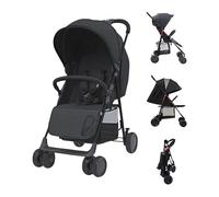 Asalvo Nova Poussette pour bébé, confortable, ultra légère, sûre, capote extensible et frein arrière, maniable, pliable compact, noir