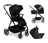 Asalvo RODAS Trio Convertible, 3 en 1, Poussette de bébé, Siège auto, confortable, sûr, capote extensible, suspension sur les roues, frein arrière, charge maximale 23 kg, noir