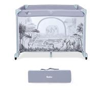 Asalvo SQUARE Parc pour bébé carré et pliable 93 x 93 cm, parc de jeux pour bébé, base rembourrée et sac de transport, jungle grise