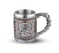 AsAlways Chope à bière en acier inoxydable avec motif chevaliers templiers médiévaux fantaisie pour vin, café, accessoire de la Renaissance 400 ml