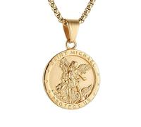 AsAlways Collier Archange Michael pour homme en acier inoxydable doré avec pendentif Saint Michel ange sacré, Acier inoxydable, Pas de pierre précieuse