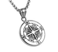 AsAlways Collier avec pendentif boussole en acier inoxydable argenté pour homme