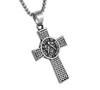 AsAlways Collier avec pendentif en forme de croix celtique éternelle en acier inoxydable, symbole franc-maçon, nœud irlandais, chaîne à maillons 55 + 5,1 cm,