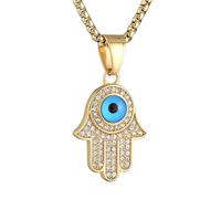 AsAlways Collier avec pendentif main de Fatima plaqué or 18 carats style vintage, hip hop, rock, punk, totem et mauvais œil
