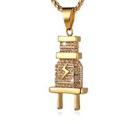 AsAlways Collier avec pendentif Plug pour homme en acier inoxydable plaqué or 18 carats et oxyde de zirconium Hip Hop, Acier inoxydable, Zircone cubique