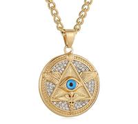 AsAlways Collier avec pendentif pyramide de la franc-maçonnerie Œil de la Providence Étoile de David avec chaîne de 55,9 cm + 5,1 cm, Acier inoxydable, Zircone cubique