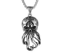 AsAlways Collier en acier inoxydable avec pendentif tête de mort style rétro gothique, Acier inoxydable, Pas de gemme