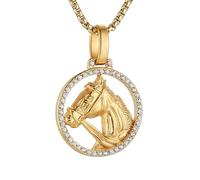 AsAlways Collier en acier inoxydable avec tête de cheval pour homme et femme Style hip-hop Doré, Acier inoxydable, Zircone cubique
