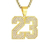 AsAlways Collier plaqué or 18 carats avec pendentif en forme de ballon de basket numéro 23 en acier inoxydable 55,9 + 5,1 cm, Métal lac Métal, Zircone cubique, sans pierre précieuse