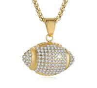 AsAlways Collier plaqué or avec pendentif de football américain incrusté de zircones cubiques pour hommes et garçons Hip Hop, Acier inoxydable, Zircone cubique